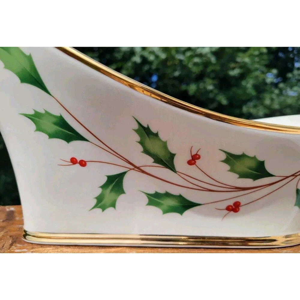 Lenox Winter Greetings Wine / Champagne Caddy Red Berries Holly Gold Trim EXC